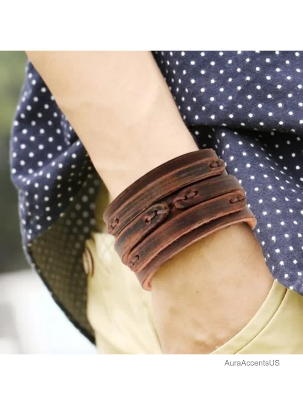 Punk Leather Cuff Bracelet Set - Adjustable Vintage Gothic Wristband